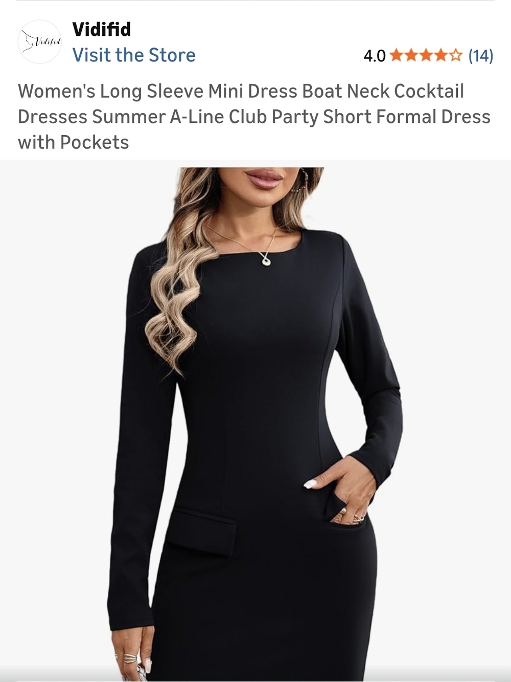 Black Long Sleeve Mini Dress with Pockets
